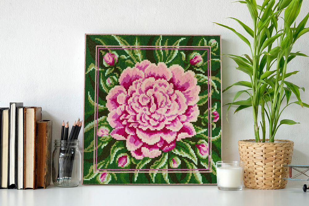 Алмазная (кристальная) мозаика Фрея, постер Пион, 30х30 см