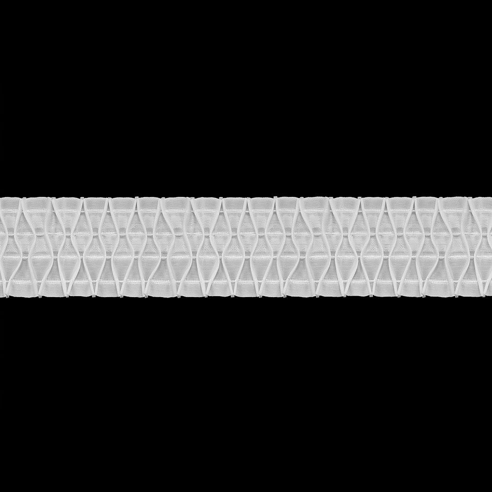 Лента (тесьма) шторная: сборка вафельная (1:3) 80 мм / 50 метров, (2 ряда петель, 4 шнура), C809 белый