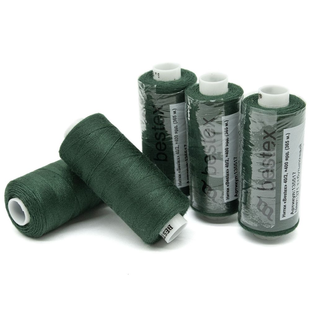 Нитки швейные бытовые Bestex 40/2, 365 м (400 ярд) / 10 кат., 371 темно-зеленый