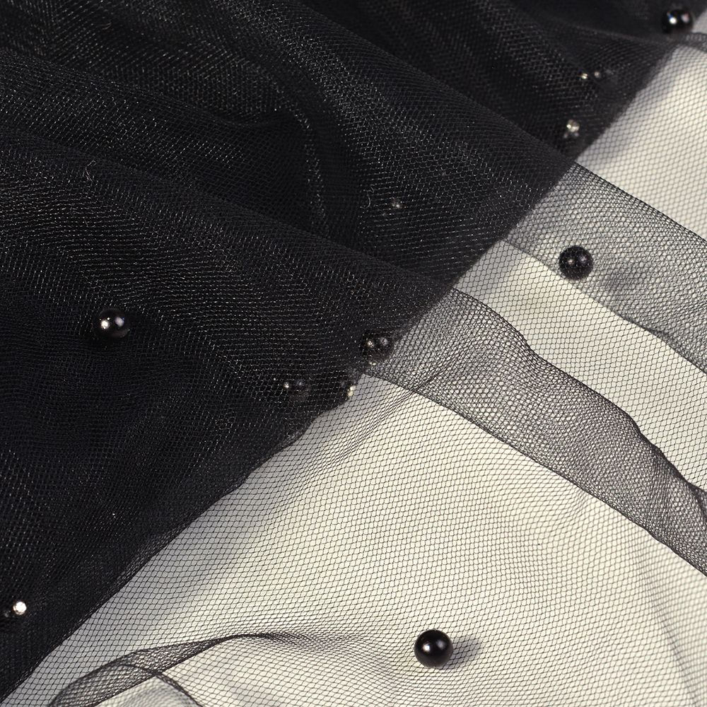 Фатин с бусинами 150 см / 15 метров, С223-01, цв.черный