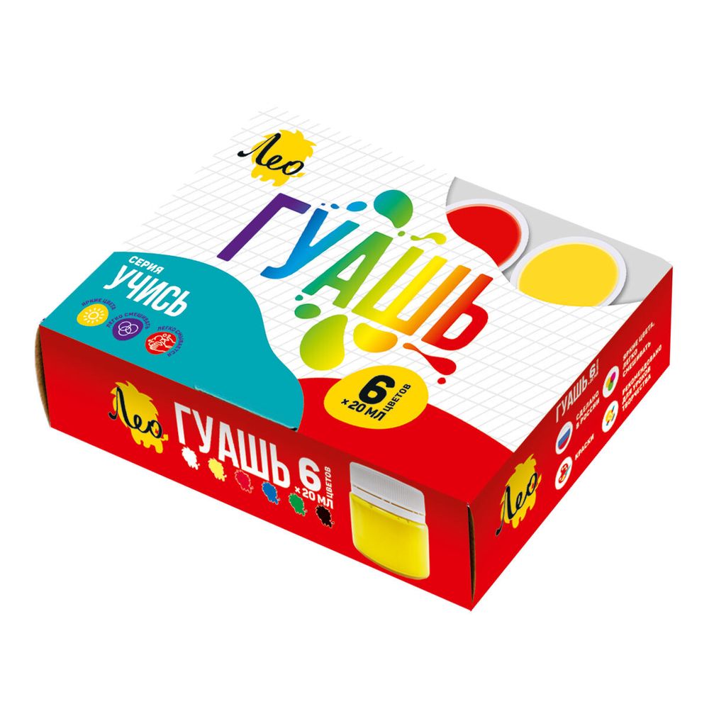 Краска гуашь Лео Учись набор 6 цв.х20 мл, Лео LNG-0106