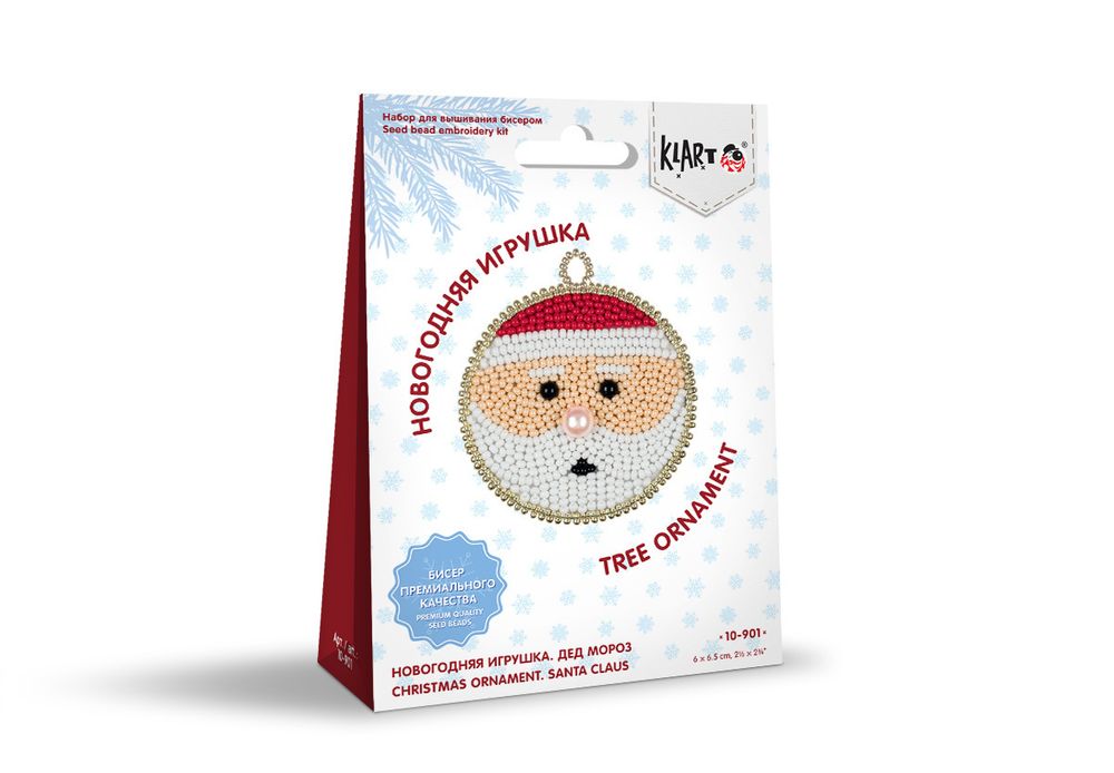 Набор для вышивания бисером Klart, Новогодняя игрушка. Дед Мороз, 6.5х6 см