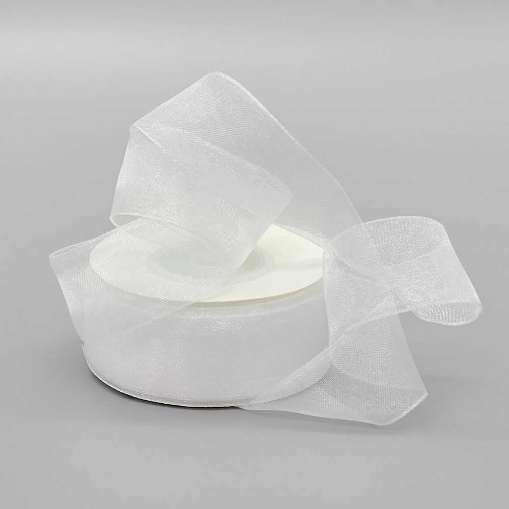 Лента капроновая (органза) 25.0 мм, 22.86 м (белый)