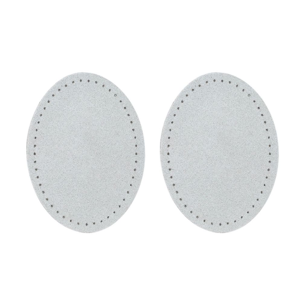 Заплатки пришивные из замши овал 6х8.2 см, с перфорацией, 2 шт, 100% кожа, 25 серо-белый, 59114
