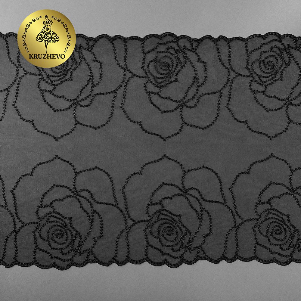 Кружево на сетке (вышитое) 325 мм, OG45 цв.черный уп.2.8м, Kruzhevo