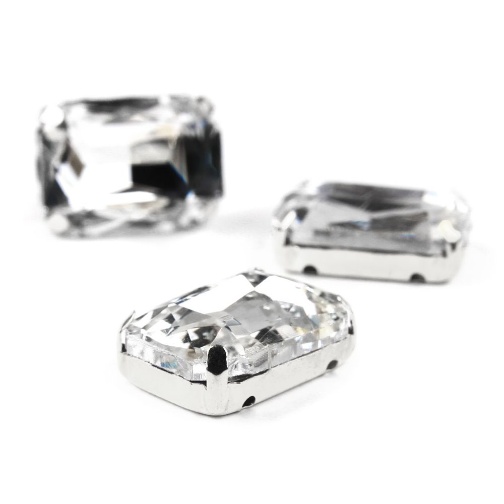 Хрустальные стразы в цапах прямоугольные (серебро) белый 13х18мм, 3 штук Astra&Craft, ПЦ001НН1318