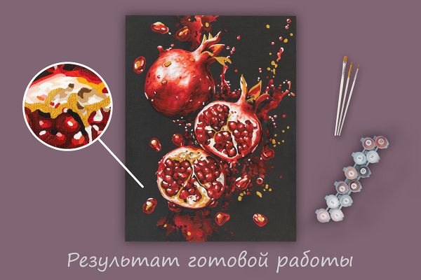 Картина по номерам Фрея PNB/PMB-279, Сочные гранаты, (эффект черного холста с краской-металлик) 40х30 см
