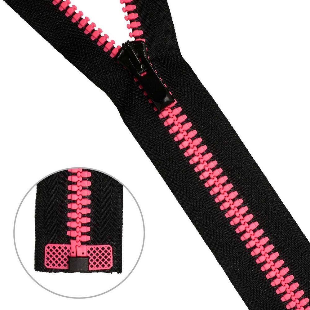 Молния трактор Arta Т6 (6 мм) 1 зам., разъем., 70 см, Neon, цв. 077 черный / 081 яр.розовый, уп.5 шт