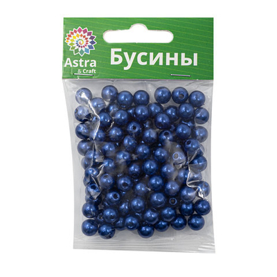 Бусины пластик (жемчуг) ⌀8 мм, 25 г, Astra&Craft, 041 NL синий