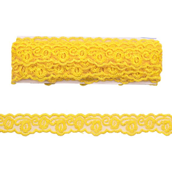 Кружево на сетке 23 мм, 6,8 м (±4 см), 012 желтый
