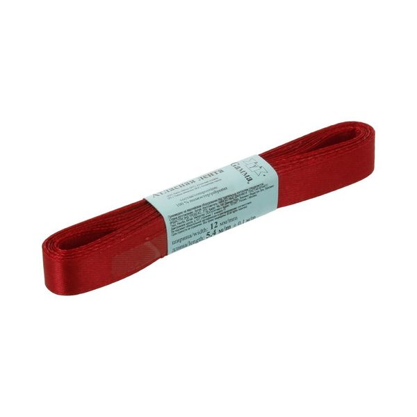 Лента атласная 1-сторонняя 12.0 мм / 10 шт по 5.4 метра, №135 бордовый, Gamma AL-12P