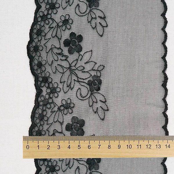 Кружево на сетке 140 мм / 13.72 метра, черный, 3AR3745