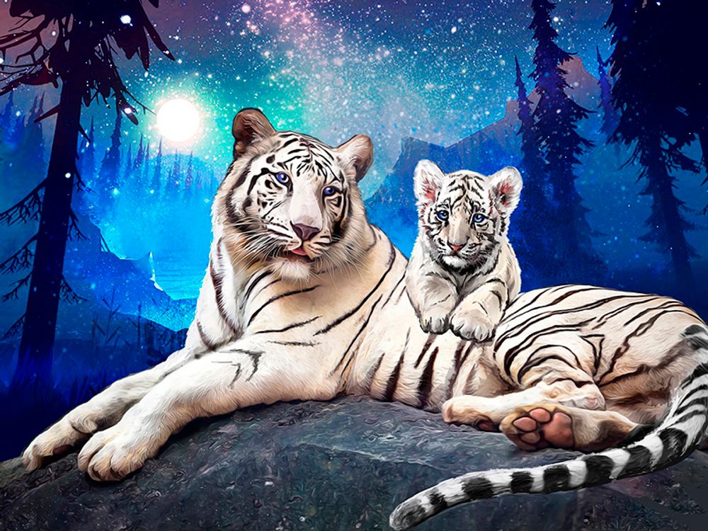 Алмазное хобби, Тигры в ночи, 40х50 см