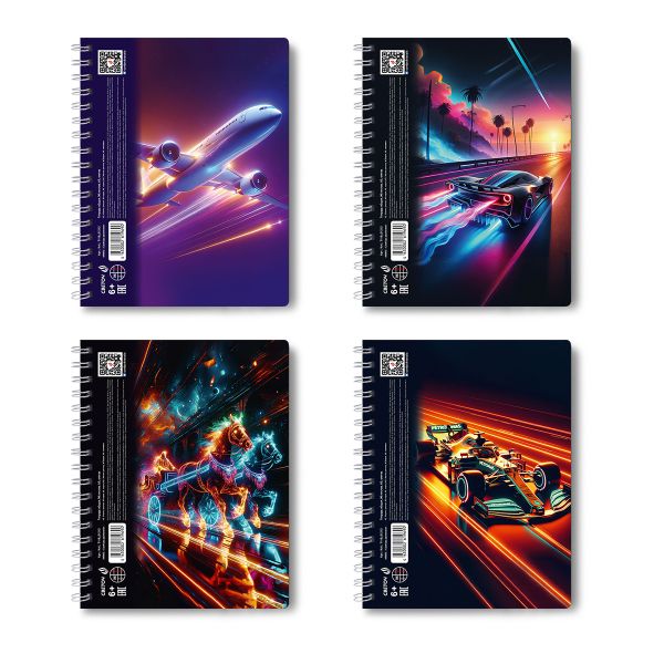 Тетрадь-перевертыш ученическая общая, A5 96 л. на гребне 65 г/м², белизна 100 %, 4 шт, клетка, 01212 МИКС - Свобода движения, Светоч Т119