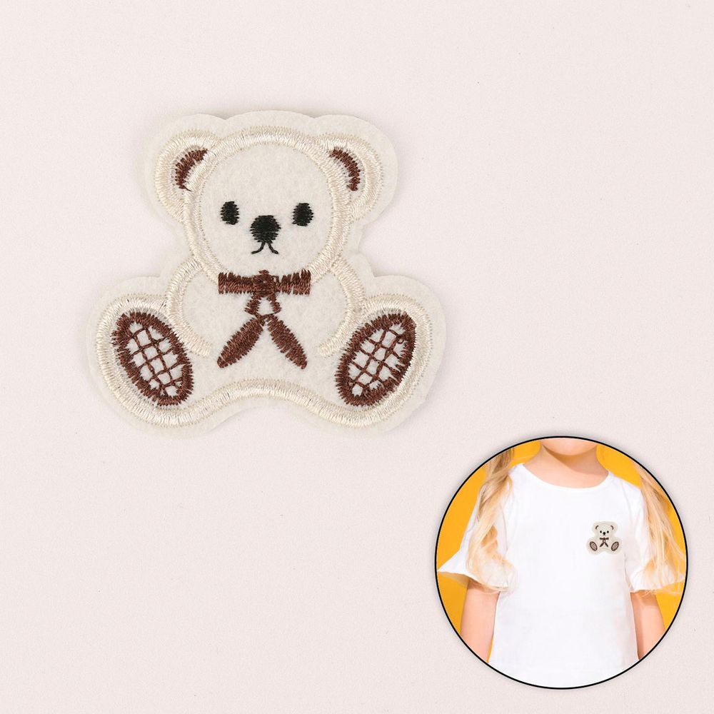 Термоаппликация мишка с бантиком 5,5х6см, бежевый, 10 шт