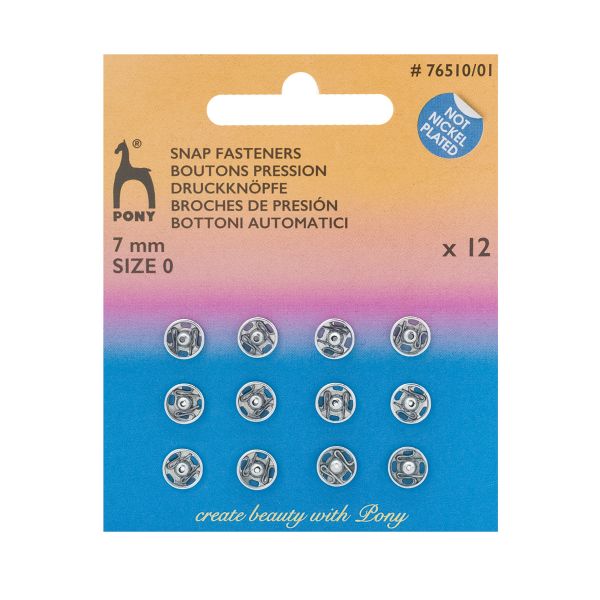 Кнопки пришивные металл 7 мм, серебристый, без никеля, 12 шт, Pony, 76510/01