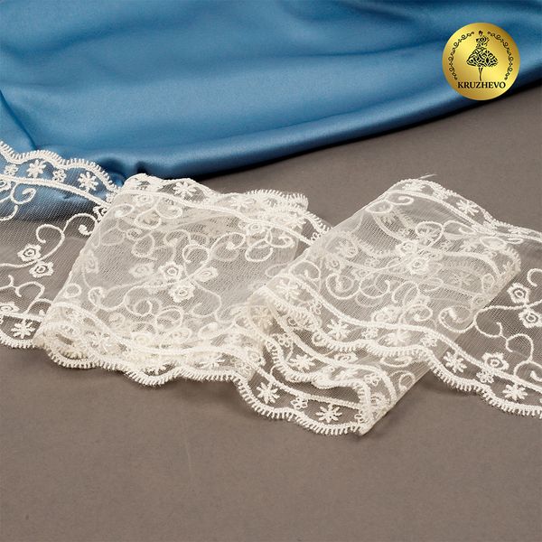 Кружево на сетке широкое 120 мм, цв.W0115 молочный, уп.13.7м, Kruzhevo