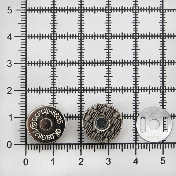 Кнопка магнитная металл ⌀14.0 мм, никель, 20 шт, S090661