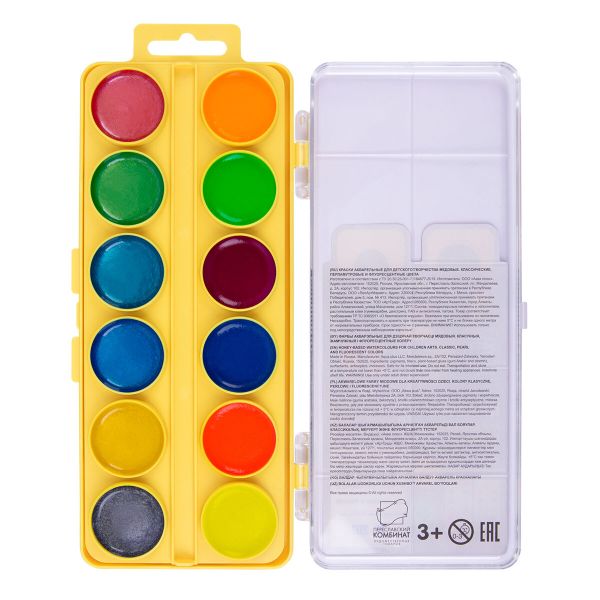 Краска акварель Лео Играй медовые, без кисти (двухъярусная) LPW-0324 24 цв, 12 класс. + 6 флуор+6 перлам