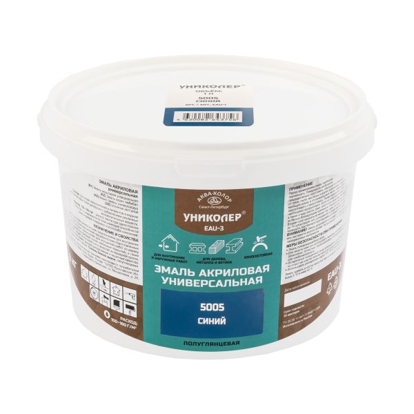 Эмаль акриловая универсальная 3 кг, RAL 5005 - синий, Униколер EAU-3