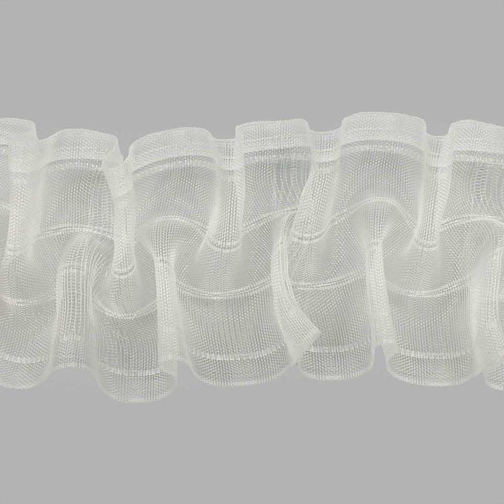 Лента (тесьма) шторная: сборка буфы (1:4) 100 мм / 50 метров, (2 ряда петель, 4 шнура), для крючков и трубы, прозр., 1041-О