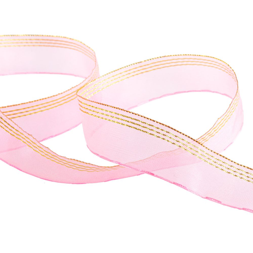 Лента капроновая (органза) 25.0 мм / 25 метров, 029 яр. розовый/золото, Blitz ORT-25