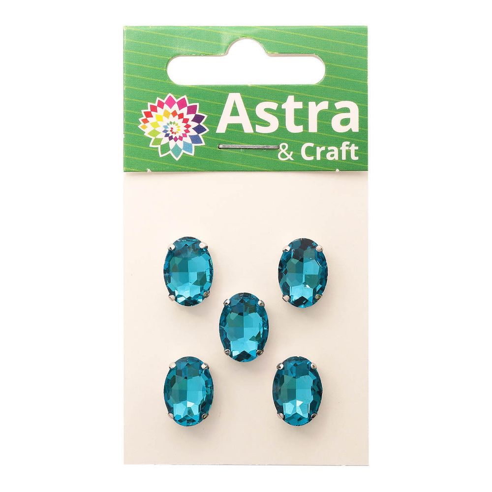 Хрустальные стразы в цапах овальной формы, голубой 10х14 мм, 5 шт., ОЦ010НН1014