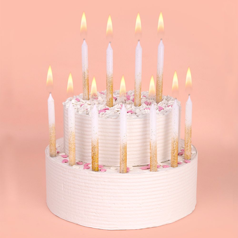 Набор свечей для торта 39 г 0.8 см, 12х12 шт, белые с блестками, Boomzee BCD-39