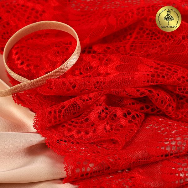 Кружево бельевое эластичное 195 мм / 3 м, TBY.30239, цв.100 красный, Kruzhevo
