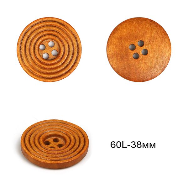 Пуговицы деревянные R503 цв.св.коричневый 60L-38мм, 4 прокола, 20 шт