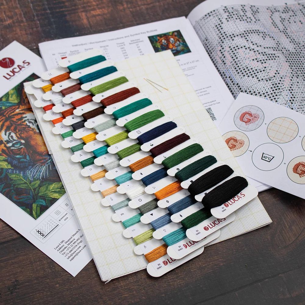 Набор для вышивания нитками Luca-S, Тигр в джунглях, 27х27см