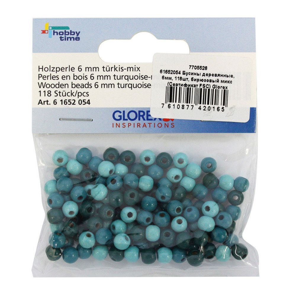 Бусины дерево бирюзовый микс, 6 мм, 118 шт, Glorex /TOS/