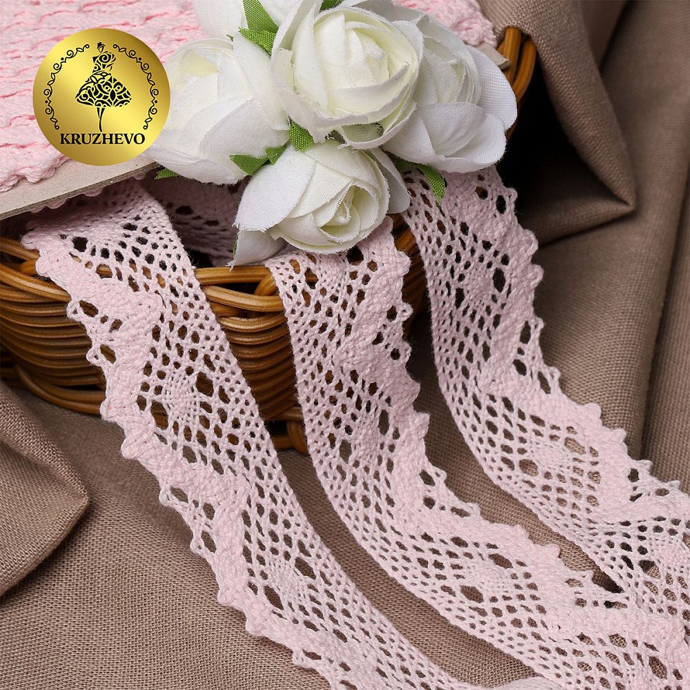 Кружево вязаное (тесьма) 30 мм / 10 метров, диз. 298, цв.20 бл.розовый, Kruzhevo