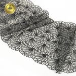 Кружево на сетке (вышитое) 225 мм, T93, цв.айвори+черный, 6м, Kruzhevo