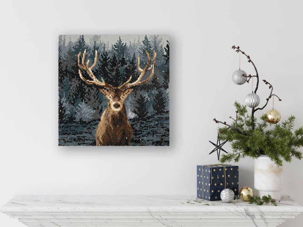 Алмазная (кристальная) мозаика Фрея ALPD-233, на подрамнике Олень, 30х30 см