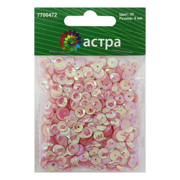 Пайетки граненые 6 мм, упак. 10 гр, Астра, 30 розовый голограмма, уп.10 шт