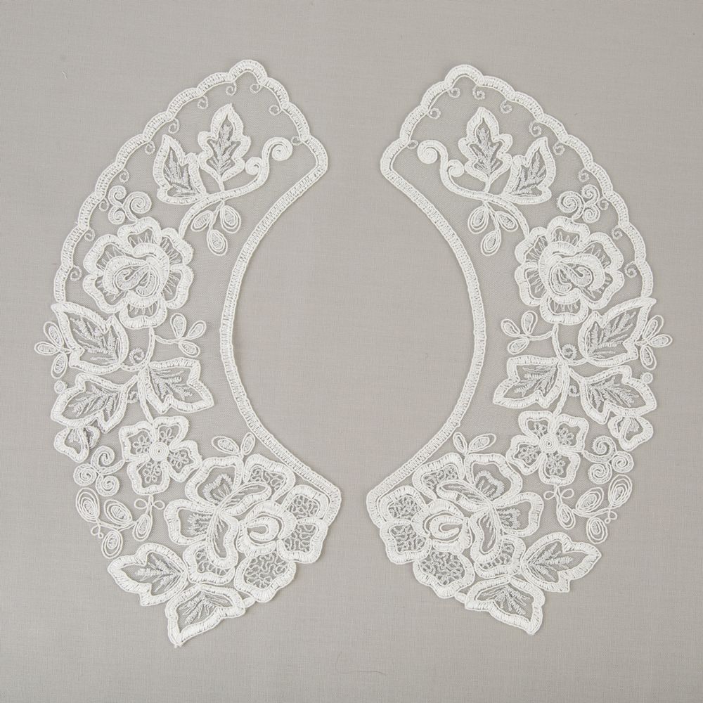 Пришивной кружевной воротник 100 мм, на сетке, 5 пар, Турция, кремовый/под серебро, Gamma VKRM-27-02