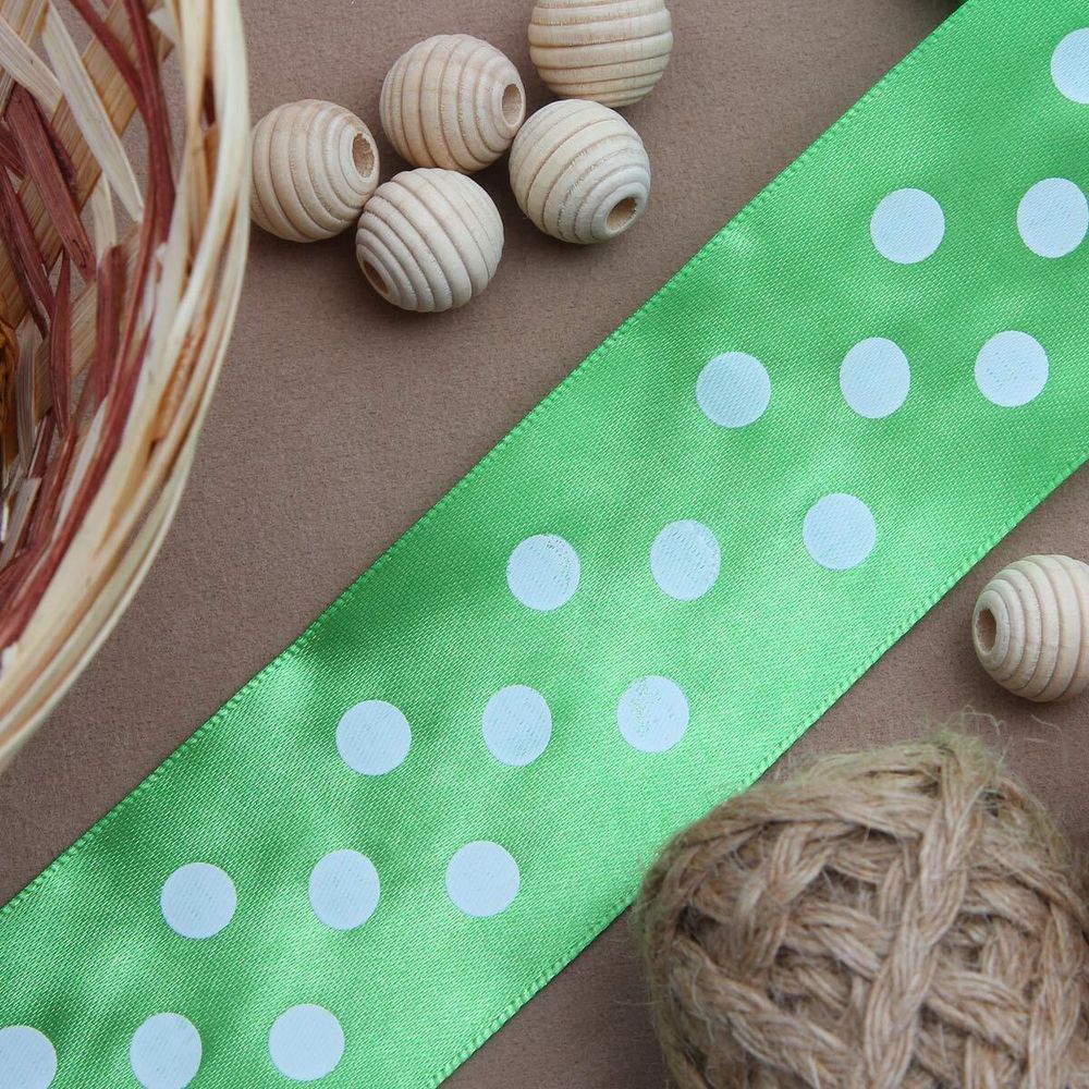 Лента атласная в горошек 45.0 мм / 3 метра, зеленый, Globus
