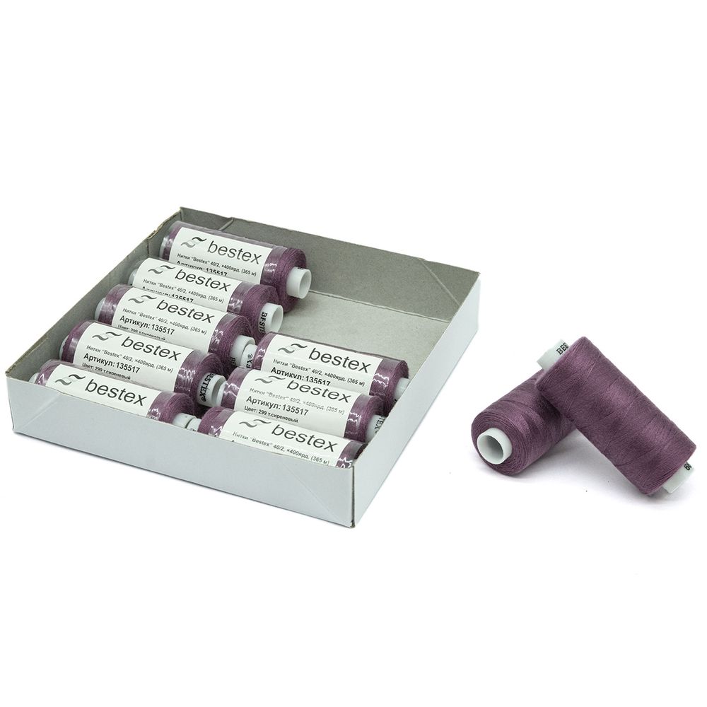 Нитки швейные бытовые Bestex 40/2, 365 м (400 ярд) / 10 кат., 299 темно-сиреневый