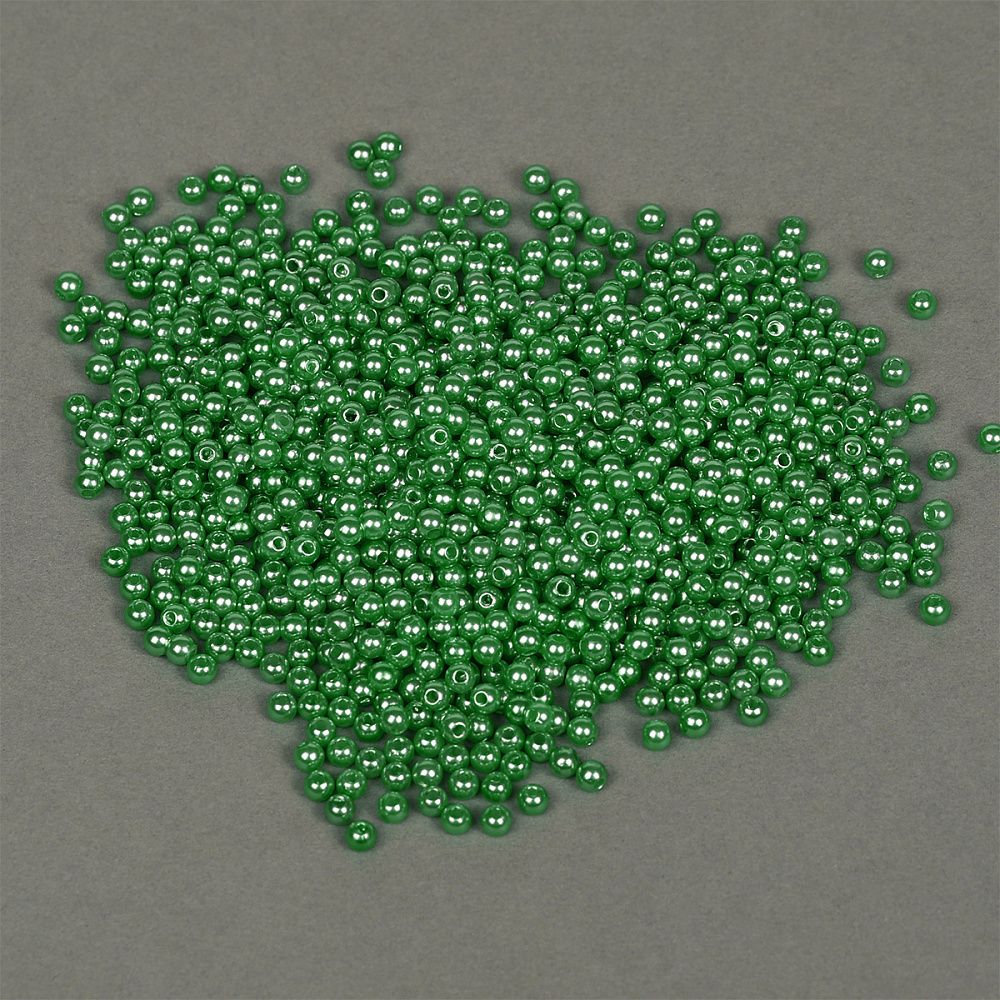 Бусины пластик (перламутр) ⌀4 мм, цв.035 изумруд, уп.500г (15000 шт), Magic4Hobby