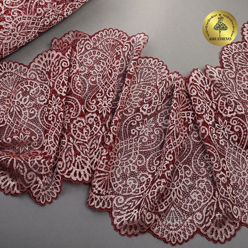 Кружево бельевое эластичное 225 мм / 3 м, 40992 цв.бордо+св.розовый, Kruzhevo
