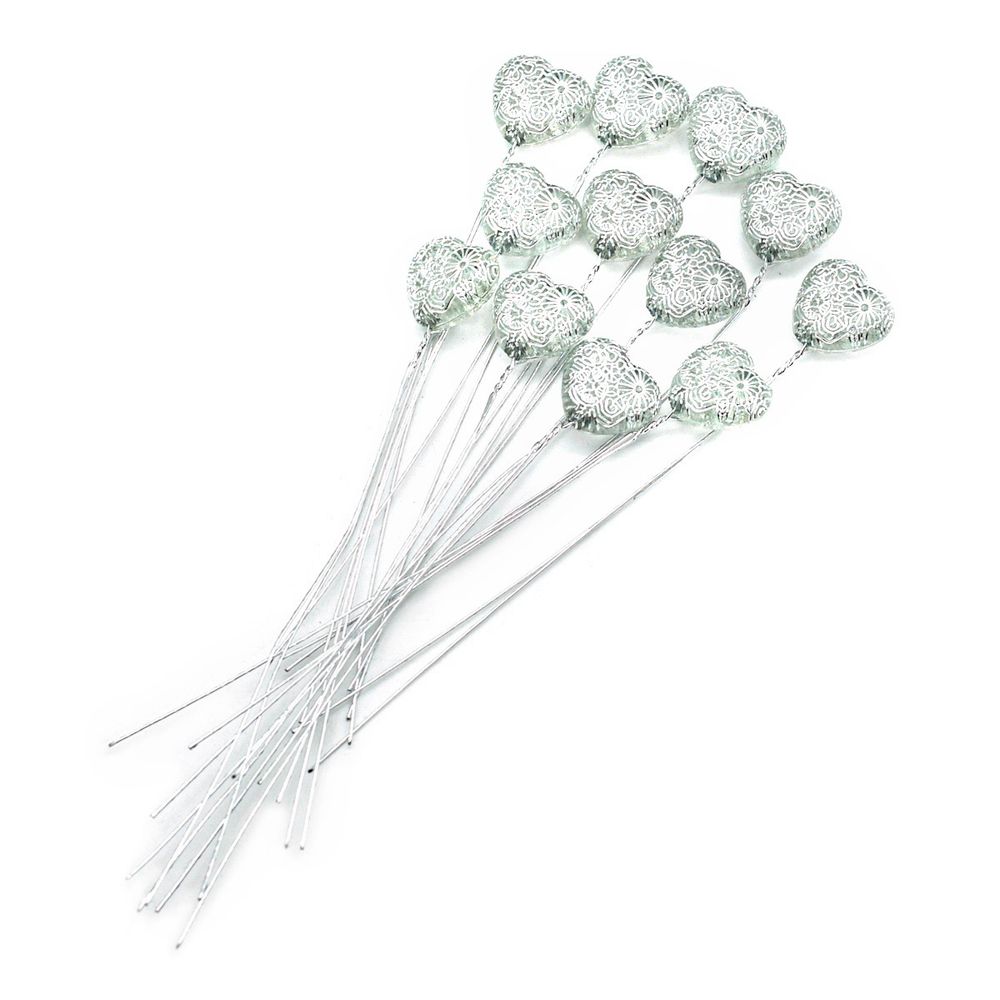 Декоративный элемент на проволоке Серебристое сердце 1,6х1,5см, длина 11см, 12 шт, Астра