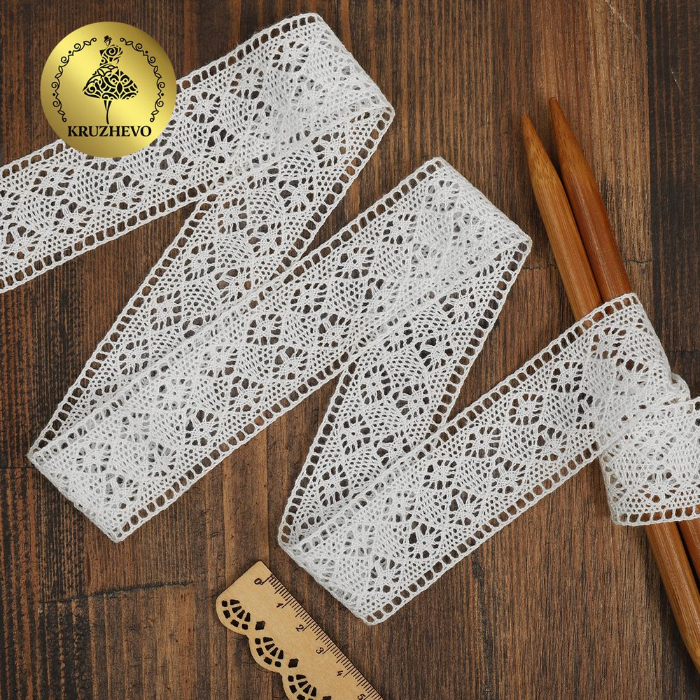 Кружево вязаное (тесьма) 40 мм / 10 метров, TBY.2443A цв.белый, Kruzhevo