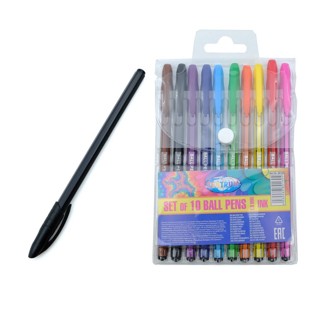 Набор 10 цветных шариковых ручек, 1 мм, 80160
