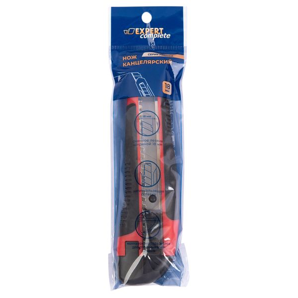 Нож канцелярский с метал. держ, эргоном. вставка 18 ммх100 мм, EC240705 18 мм, 100 мм, 24 шт, красный, Expert Complete EC240705