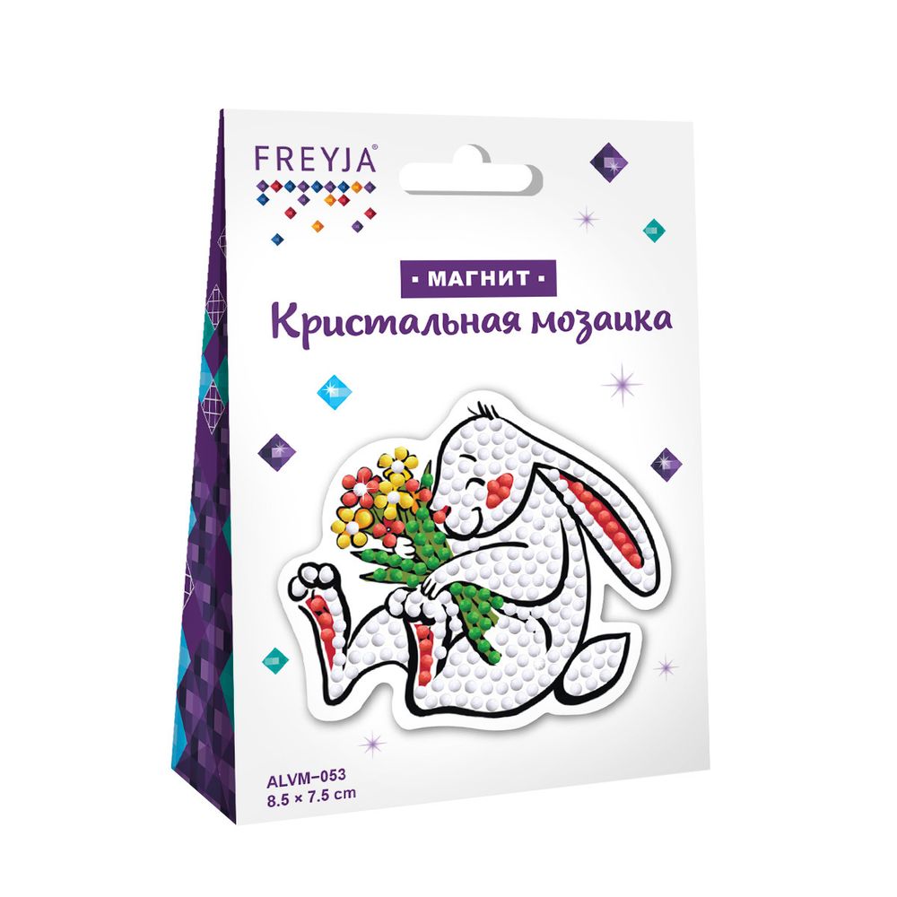 Алмазная (кристальная) мозаика Фрея, магнит Кролик, 8.5х7.5 см