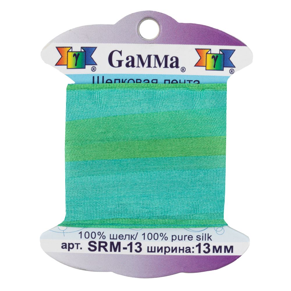 Лента (тесьма) шелковая 13.0 мм / 9.1±0.5 метров, M115 бл.зеленый/изумрудный, Gamma SRM-13