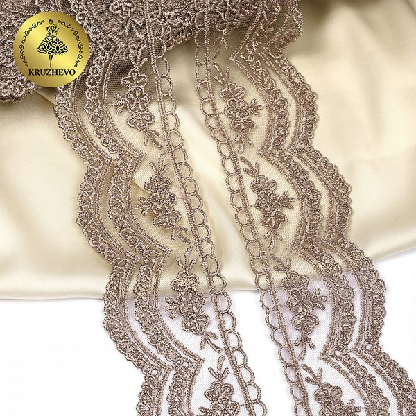 Кружево на сетке 60 мм, 2110 цв.N4815 кофе уп.13.71м, Kruzhevo