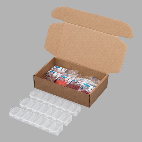 Набор бисера №03, 21 цвет по 5 гр с контейнером, № 10/0 (2.3 мм), диаметр 2,3 мм, 105 гр, Preciosa