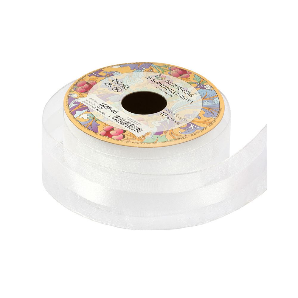 Лента декоративная 40 мм, 10 м, 001 белый, Blumentag LRW-46
